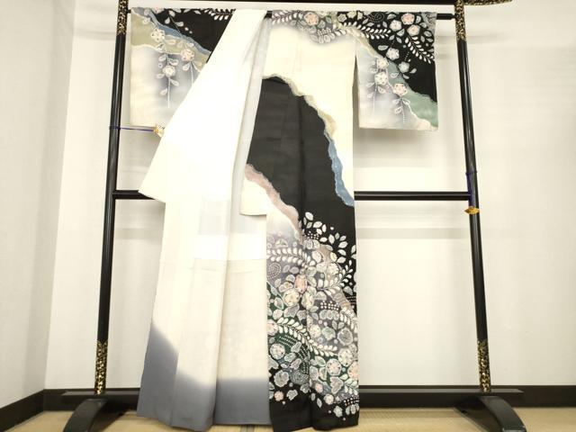 平和屋着物●越後十日町の一流染匠　桐屋・翠山工房　訪問着　辻が花　舞花文　銀通し地　正絹　逸品　AABE7754ck