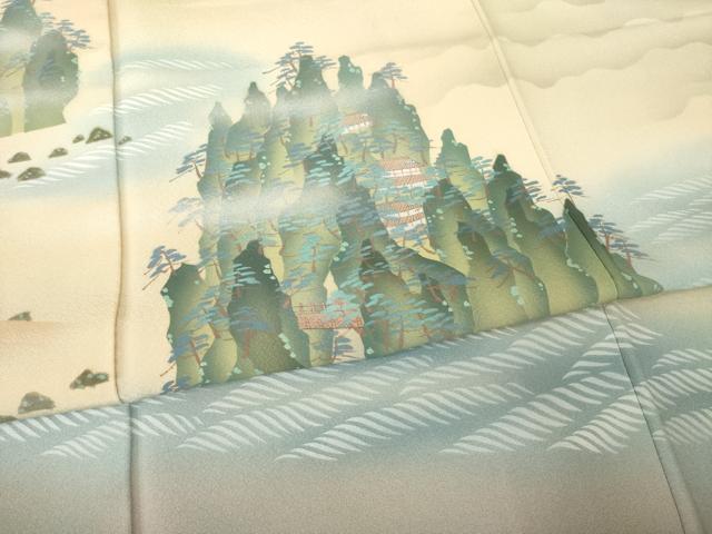 平和屋着物●近代日本画の巨匠　横山大観　じゅらく謹製　訪問着　風景文　暈し染め　正絹　逸品　未使用　AABE7755ck