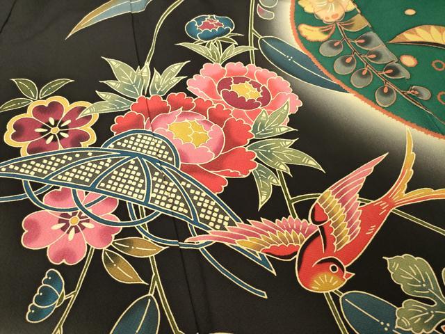 平和屋着物●手ざし京紅型染・宮崎紅型　宮崎良次　振袖　花鳥文　暈し染め　正絹　逸品　AABE7756ck