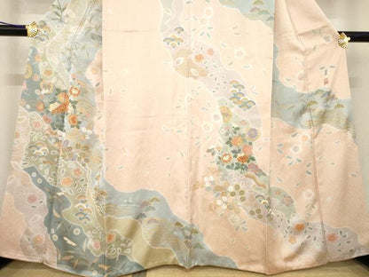 平和屋着物●訪問着　作家物　桃山　駒刺繍　道長花文　正絹　逸品　AABE7757ck