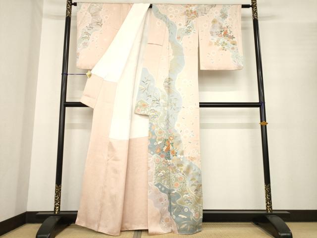 平和屋着物●訪問着　作家物　桃山　駒刺繍　道長花文　正絹　逸品　AABE7757ck