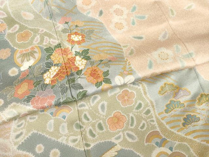 平和屋着物●訪問着　作家物　桃山　駒刺繍　道長花文　正絹　逸品　AABE7757ck