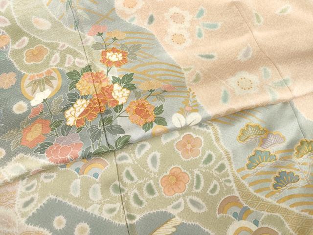 平和屋着物●訪問着　作家物　桃山　駒刺繍　道長花文　正絹　逸品　AABE7757ck