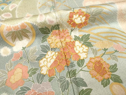 平和屋着物●訪問着　作家物　桃山　駒刺繍　道長花文　正絹　逸品　AABE7757ck