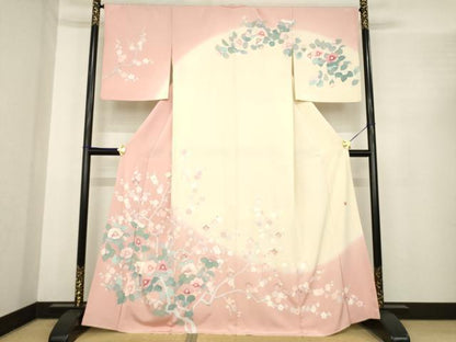 平和屋着物●訪問着　友禅　作家物　枝花文　暈し染め　正絹　逸品　AABE7761ck