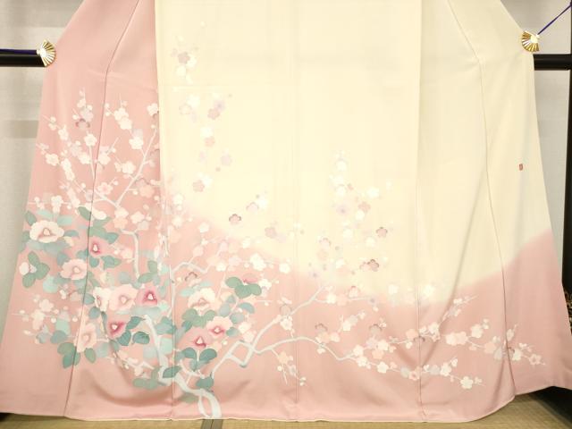 平和屋着物●訪問着　友禅　作家物　枝花文　暈し染め　正絹　逸品　AABE7761ck