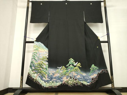 平和屋着物●本加賀作家　棒田孝　黒留袖　風景文　正絹　逸品　AABE7762ck