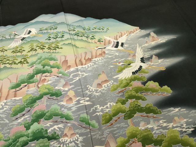 平和屋着物●本加賀作家　棒田孝　黒留袖　風景文　正絹　逸品　AABE7762ck