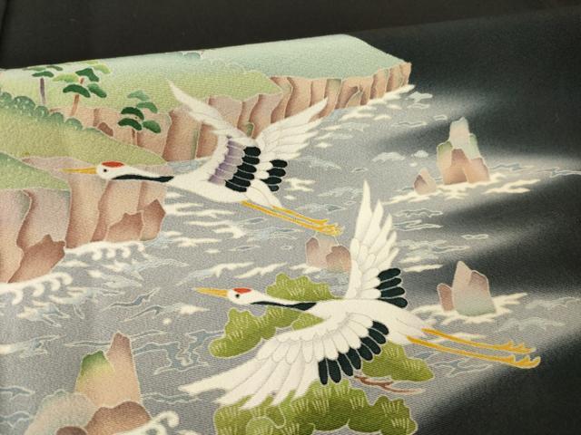 平和屋着物●本加賀作家　棒田孝　黒留袖　風景文　正絹　逸品　AABE7762ck