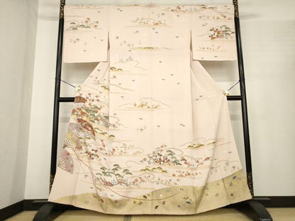 平和屋着物●訪問着　駒刺繍　渡り橋風景花文　金彩　正絹　逸品　AABE7763ck