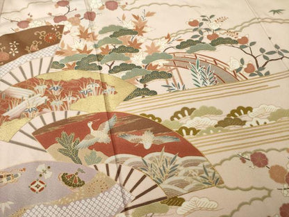 平和屋着物●訪問着　駒刺繍　渡り橋風景花文　金彩　正絹　逸品　AABE7763ck