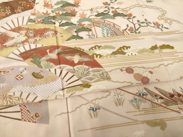 平和屋着物●訪問着　駒刺繍　渡り橋風景花文　金彩　正絹　逸品　AABE7763ck