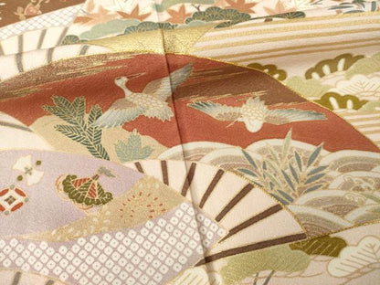 平和屋着物●訪問着　駒刺繍　渡り橋風景花文　金彩　正絹　逸品　AABE7763ck