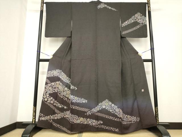 平和屋着物●訪問着　作家物　辻が花　絞り　舞花文　暈し染め　金通し地　正絹　逸品　AABE7764ck