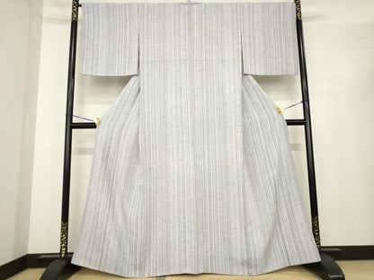 平和屋着物●ぜんまい紬　縞　正絹　逸品　AABE7765ck