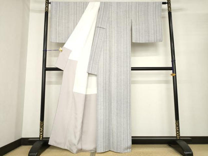 平和屋着物●ぜんまい紬　縞　正絹　逸品　AABE7765ck