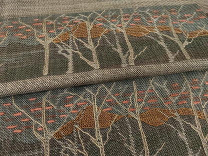 平和屋着物●本場大島紬　訪問着　カタス9マルキ　刺繍　横段樹林文　正絹　逸品　AABE7767ck