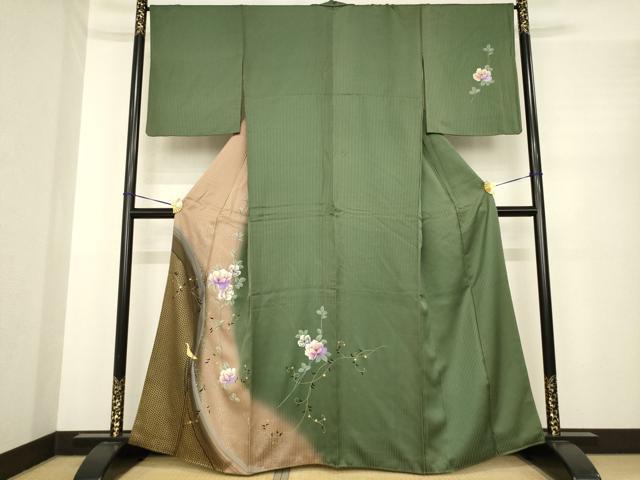 平和屋着物●訪問着　花鳥唐草文　暈し染め　金銀彩　正絹　逸品　AABE7768ck