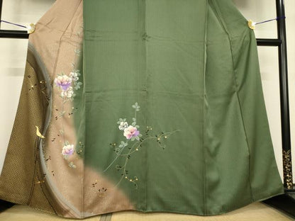 平和屋着物●訪問着　花鳥唐草文　暈し染め　金銀彩　正絹　逸品　AABE7768ck