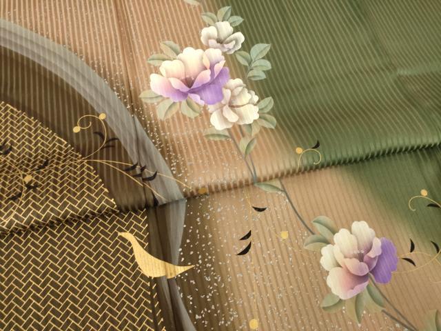 平和屋着物●訪問着　花鳥唐草文　暈し染め　金銀彩　正絹　逸品　AABE7768ck