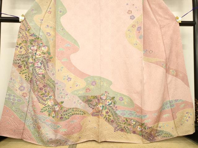 平和屋着物●訪問着　辻が花　流水花文　金彩　正絹　逸品　AABE7771ck 平和屋着物○訪問着 辻が花 流水花文 金彩 正絹 逸品 AABE7771ck