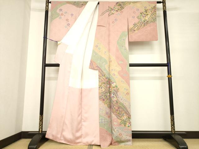平和屋着物●訪問着　辻が花　流水花文　金彩　正絹　逸品　AABE7771ck