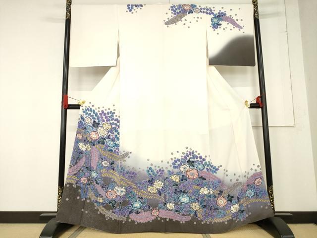 平和屋着物●訪問着　辻が花　舞花文　暈し染め　金彩　正絹　逸品　AABE7780ck
