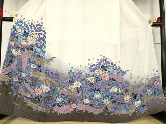 平和屋着物●訪問着　辻が花　舞花文　暈し染め　金彩　正絹　逸品　AABE7780ck
