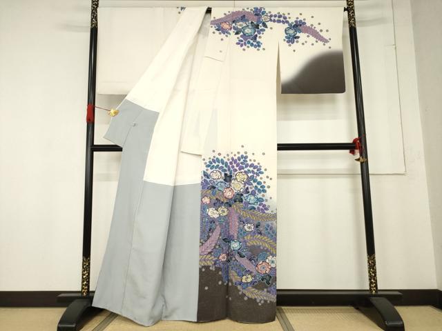 平和屋着物●訪問着　辻が花　舞花文　暈し染め　金彩　正絹　逸品　AABE7780ck