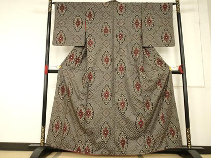 平和屋着物●本場大島紬　龍郷絣　花菱文　正絹　逸品　AABE7781ck