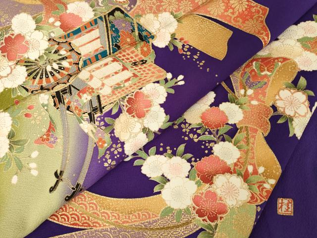 平和屋着物●ブライダルファッションデザイナー・桂由美　振袖　御所車花文　暈し染め　正絹　逸品　AABE7782ck