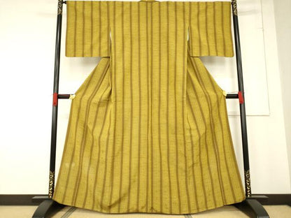 平和屋着物●花織　紬　縞　ますいわ屋扱い　正絹　逸品　AABE7783ck