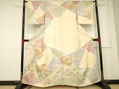 平和屋着物●創業460年・千總　訪問着　駒刺繍　更紗花鳥文　暈し染め　金彩　正絹　逸品　未使用　AABE7784ck