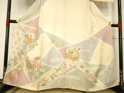 平和屋着物●創業460年・千總　訪問着　駒刺繍　更紗花鳥文　暈し染め　金彩　正絹　逸品　未使用　AABE7784ck