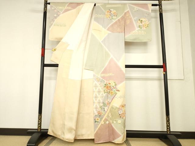 平和屋着物●創業460年・千總　訪問着　駒刺繍　更紗花鳥文　暈し染め　金彩　正絹　逸品　未使用　AABE7784ck