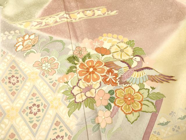 平和屋着物●創業460年・千總　訪問着　駒刺繍　更紗花鳥文　暈し染め　金彩　正絹　逸品　未使用　AABE7784ck