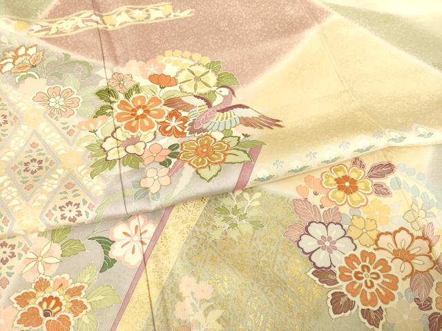 平和屋着物●創業460年・千總　訪問着　駒刺繍　更紗花鳥文　暈し染め　金彩　正絹　逸品　未使用　AABE7784ck