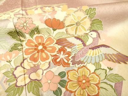 平和屋着物●創業460年・千總　訪問着　駒刺繍　更紗花鳥文　暈し染め　金彩　正絹　逸品　未使用　AABE7784ck