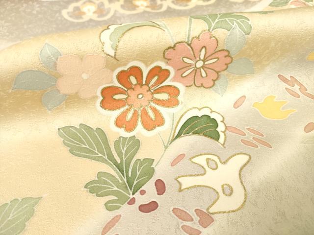 平和屋着物●創業460年・千總　訪問着　駒刺繍　更紗花鳥文　暈し染め　金彩　正絹　逸品　未使用　AABE7784ck