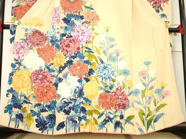 平和屋着物●本加賀友禅作家　金丸水明　振袖　草花文　正絹　逸品　AABE7788ck