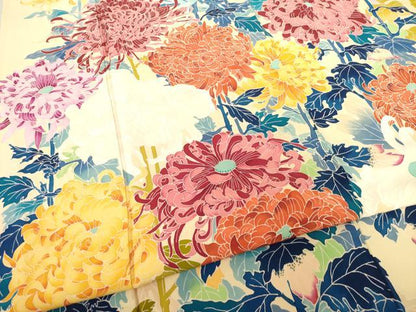 平和屋着物●本加賀友禅作家　金丸水明　振袖　草花文　正絹　逸品　AABE7788ck