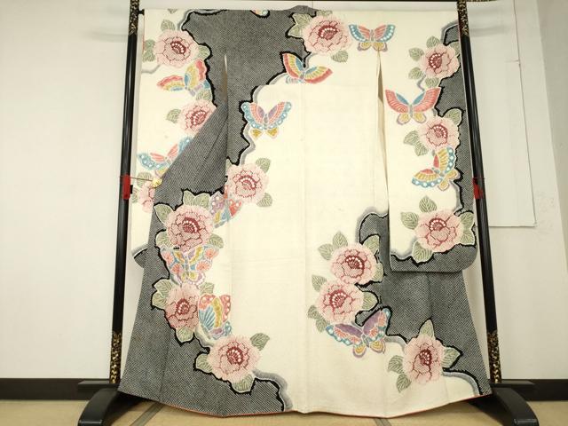 平和屋着物○名門 藤娘きぬたや・総絞り 振袖 花蝶文 正絹 逸品 AABE7789ck