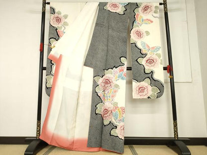 平和屋着物●名門　藤娘きぬたや・総絞り　振袖　花蝶文　正絹　逸品　AABE7789ck