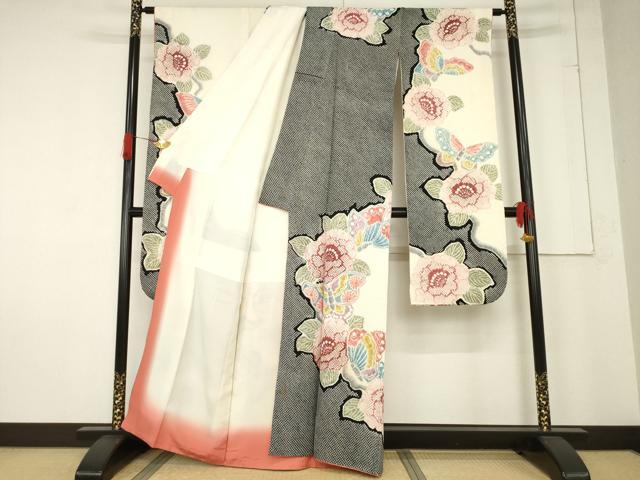 平和屋着物●名門　藤娘きぬたや・総絞り　振袖　花蝶文　正絹　逸品　AABE7789ck