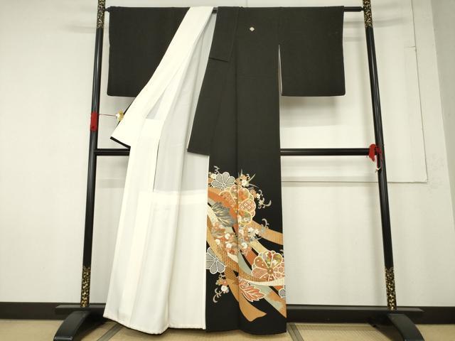 平和屋着物●創業460年・千總　黒留袖　駒刺繍　蔓帯花文　金彩　伊勢丹扱い　正絹　逸品　AABE7791ck