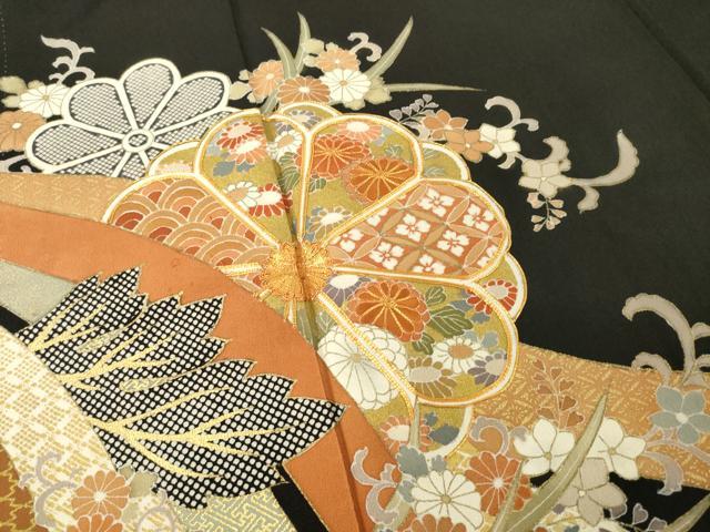 平和屋着物●創業460年・千總　黒留袖　駒刺繍　蔓帯花文　金彩　伊勢丹扱い　正絹　逸品　AABE7791ck