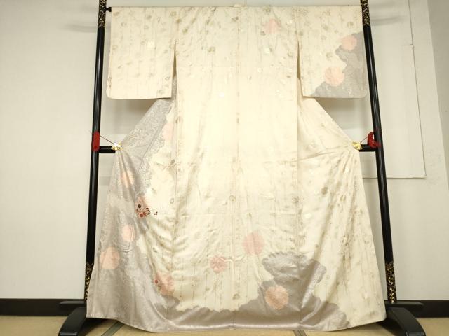 平和屋着物●訪問着　絞り　刺繍　花丸文　金彩　正絹　逸品　AABE7792ck