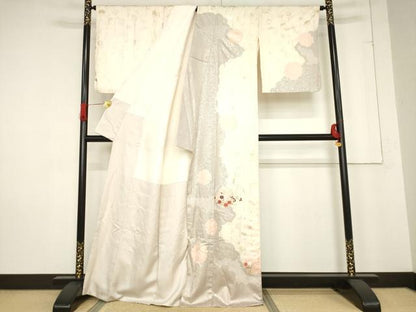 平和屋着物●訪問着　絞り　刺繍　花丸文　金彩　正絹　逸品　AABE7792ck