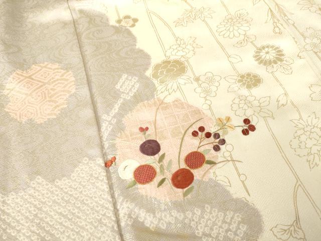 平和屋着物●訪問着　絞り　刺繍　花丸文　金彩　正絹　逸品　AABE7792ck