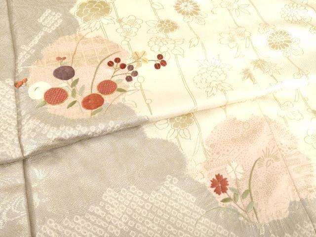 平和屋着物●訪問着　絞り　刺繍　花丸文　金彩　正絹　逸品　AABE7792ck